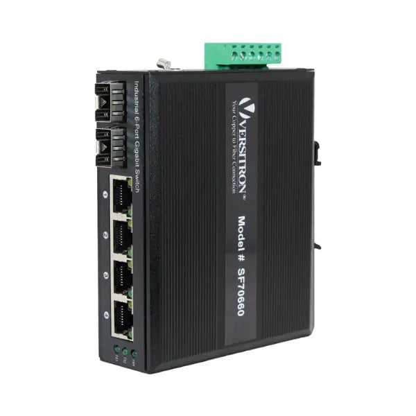 6-Port Unmanaged Industrial Switch | 4-RJ45 Ethernet Ports, 2-SFP Fiber Ports