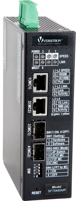 4-Port Managed Industrial PoE+ Switch | 2-RJ45 Ethernet Ports, 2-SFP Fiber Ports