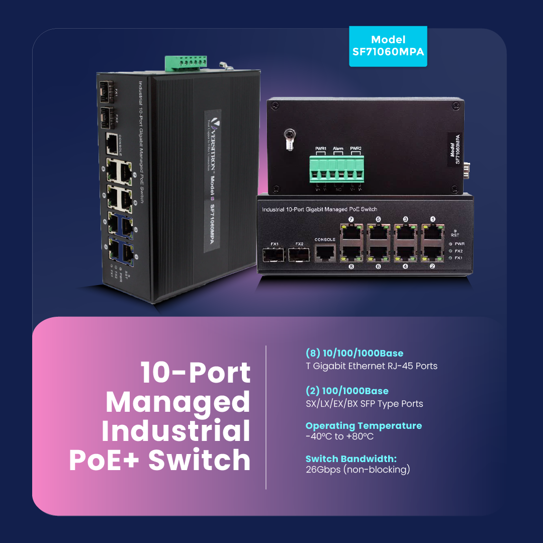 10-Port Managed Industrial PoE/PoE+ Switch | Industrial PoE Switch