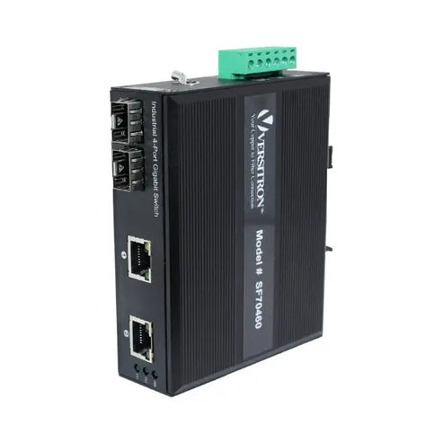 4-Port Unmanaged Industrial Switch | 2-RJ45 Ethernet Ports, 2-SFP Fiber Ports