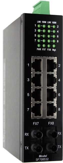 10-Port Unmanaged Industrial Switch | 8-10/100 Ethernet, 2-100FX MM ST