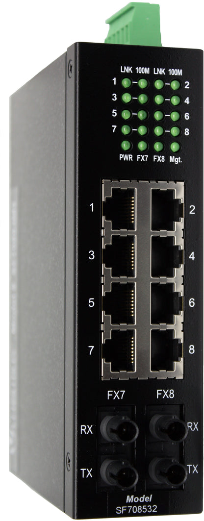 10-Port Unmanaged Industrial Switch | 8-10/100 Ethernet, 2-100FX MM ST