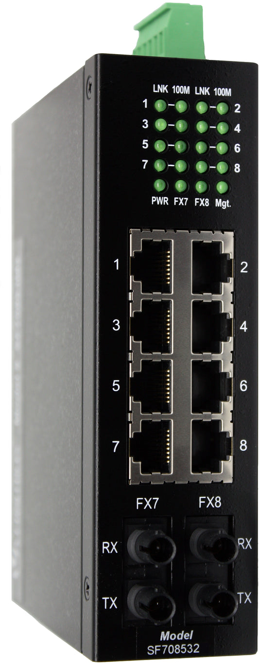 10-Port Unmanaged Industrial Switch | 8-10/100 Ethernet, 2-100FX MM ST