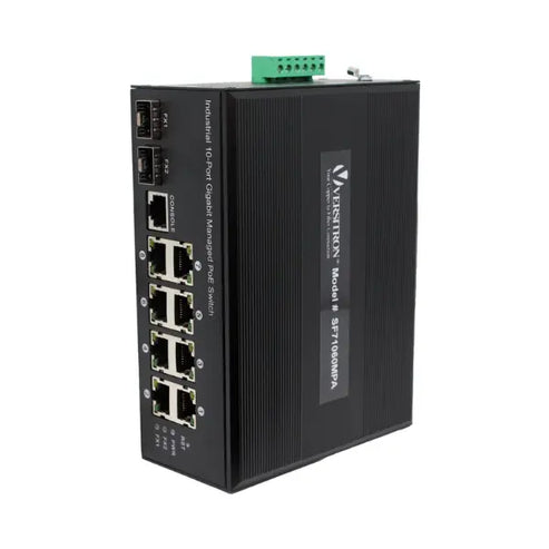 10-Port Managed Industrial PoE+ Switch | 8-RJ45 Ethernet Ports, 2-SFP Fiber Ports