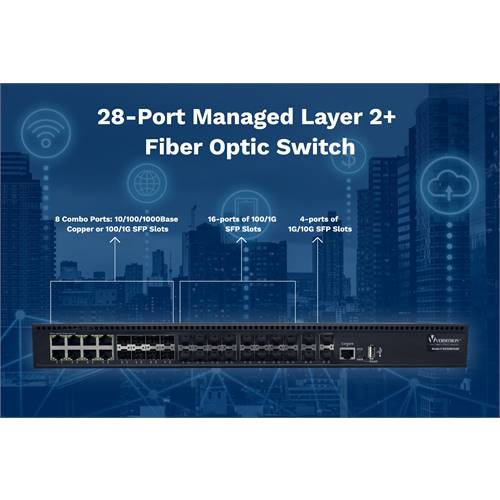 28-Port Managed Switch | 8-RJ45 Ethernet Ports, 20-SFP Fiber Ports