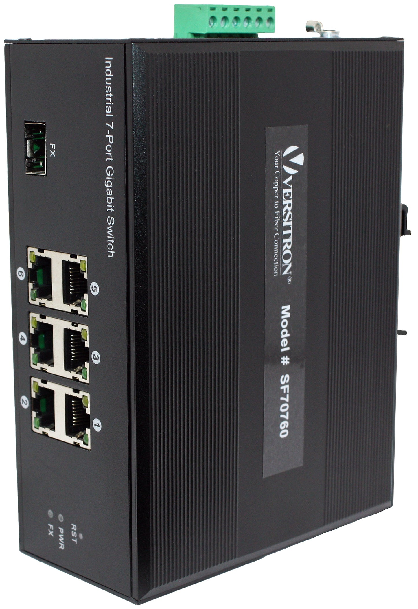 7-Port Unmanaged Industrial Switch, 6-RJ45 Ethernet Ports, 1-SFP Fiber Port