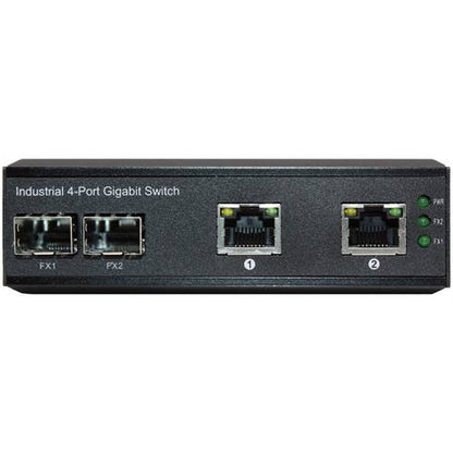 4-Port Unmanaged Industrial Switch | 2-RJ45 Ethernet Ports, 2-SFP Fiber Ports