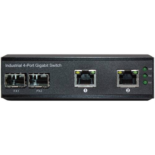 4-Port Unmanaged Industrial Switch | 2-RJ45 Ethernet Ports, 2-SFP Fiber Ports