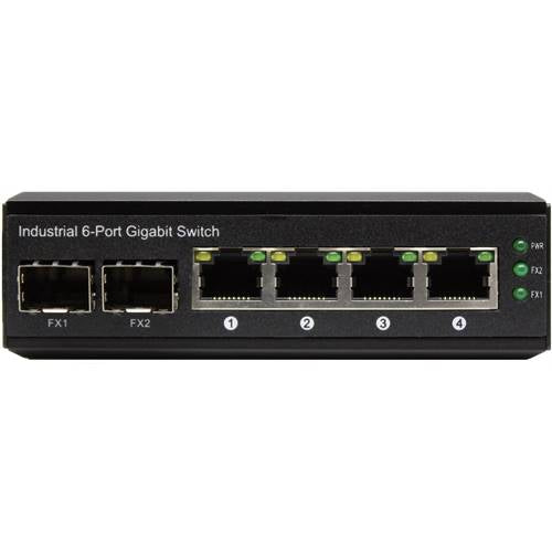 6-Port Unmanaged Industrial Switch | 4-RJ45 Ethernet Ports, 2-SFP Fiber Ports