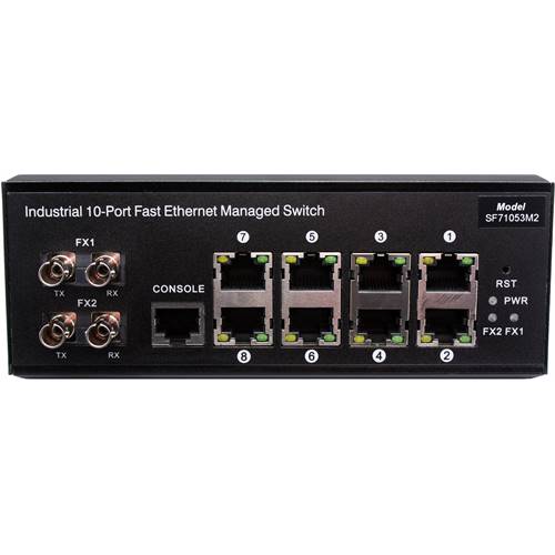 10-Port Managed Industrial Switch | 8-RJ45 Ethernet Ports, 2-100FX Ports, ST, MM