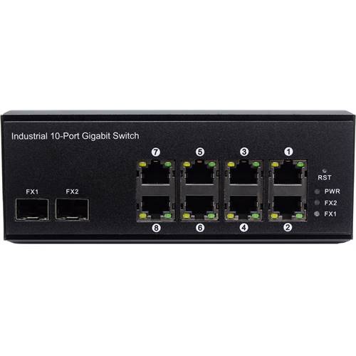 10-Port Unmanaged Industrial Switch | 8-RJ45 Ethernet Ports, 2-SFP Fiber Ports