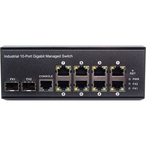 10-Port Managed Industrial Switch | 8-RJ45 Ethernet Ports, 2-SFP Fiber Ports