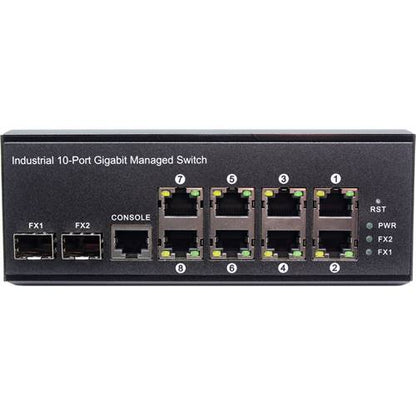 10-Port Managed Industrial Switch | 8-RJ45 Ethernet Ports, 2-SFP Fiber Ports