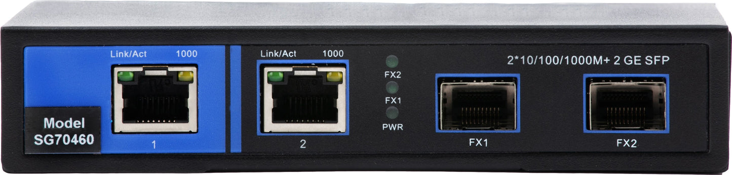 4-Port Unmanaged Switch | 2-RJ45 Ethernet Ports, 2-SFP Fiber Ports