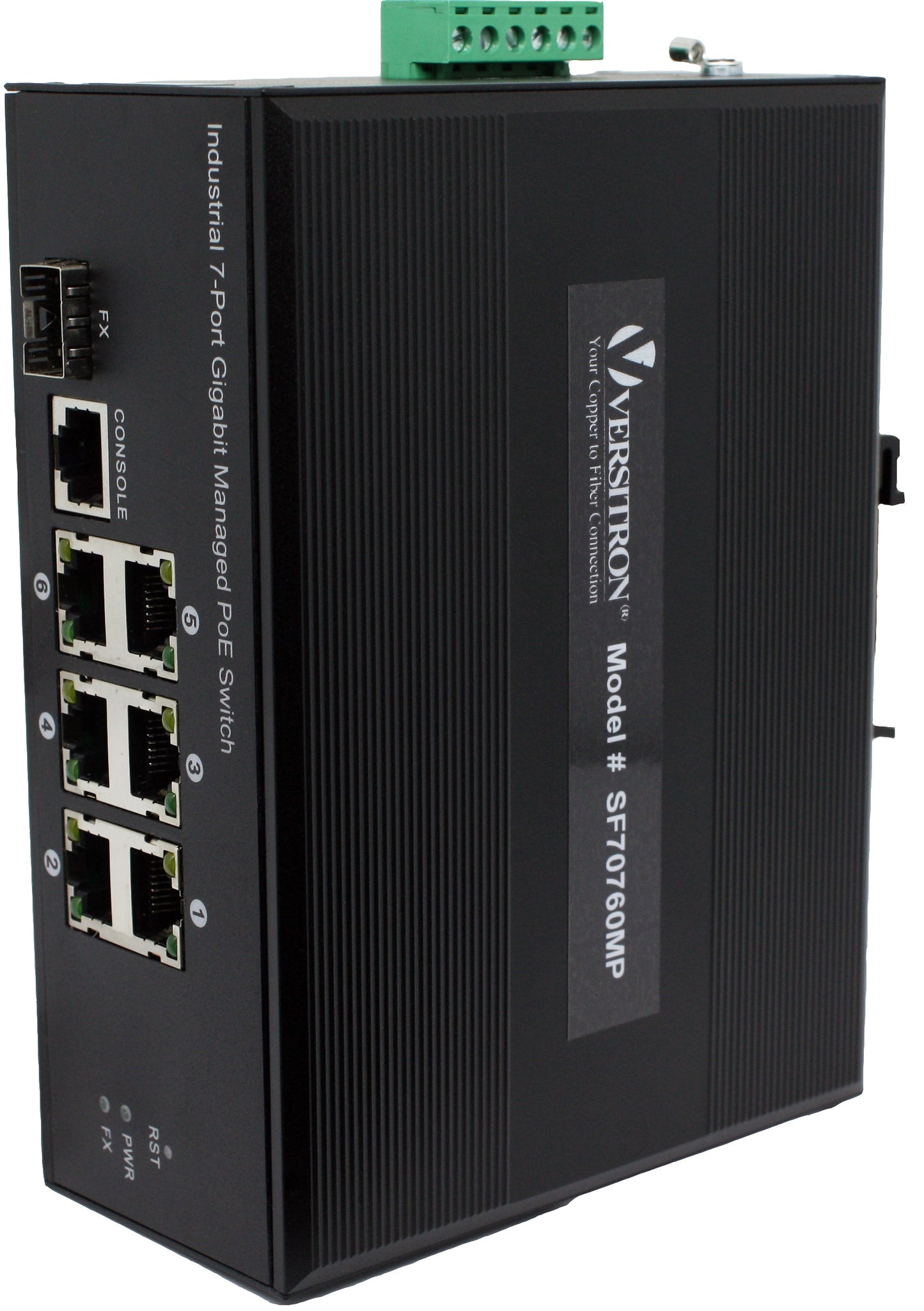 7-Port Managed Industrial PoE+ Switch | 6-RJ45 Ethernet Ports, 1-SFP Fiber Port