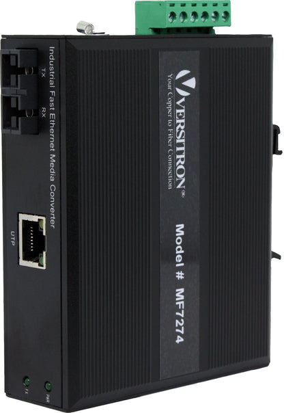 10/100TX-FX Industrial Media Converter | 1-Fast Ethernet RJ45 Port, 1-SC Fiber Port, MM