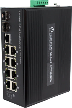 10-Port Managed Industrial PoE+ Switch | 8-RJ45 Ethernet Ports, 2-SFP Fiber Ports