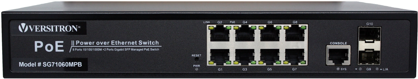 10-Port Managed PoE Switch | 8-RJ45 Ethernet Ports, 2-SFP Ports