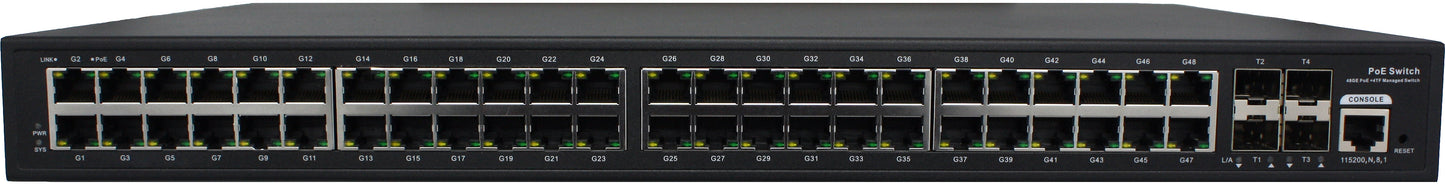 52-Port Managed PoE+ Switch | 48-RJ45 Ethernet Ports, 4-SFP Fiber Ports